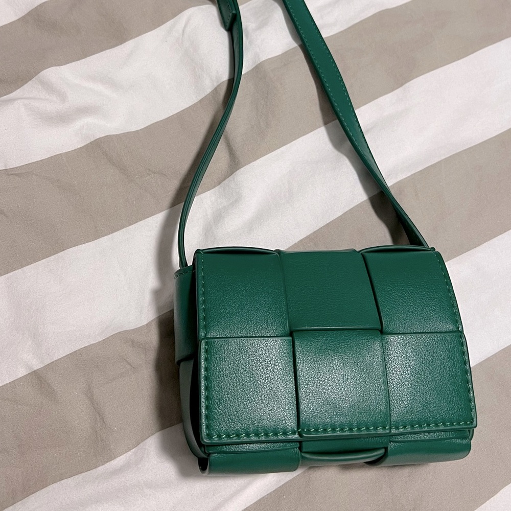Designer Inspired Green Mini Braided Crossbody Purse